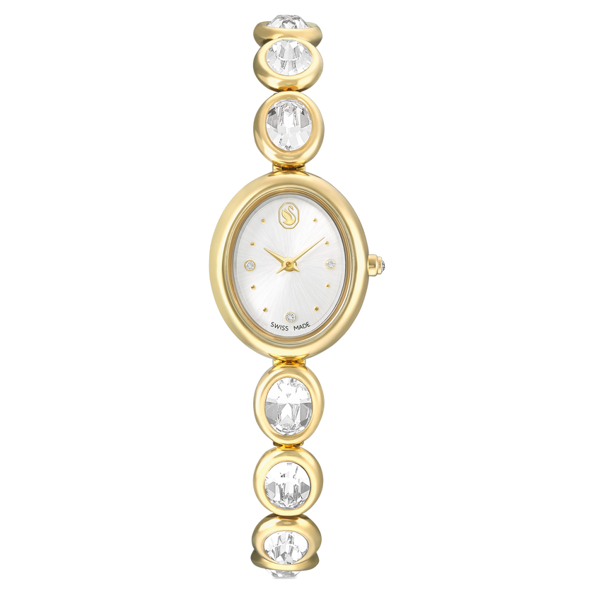 swarovski imber oval watch  swiss made  metal bracelet  gold tone  gold tone finish
