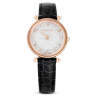 Crystalline Wonder watch, Swiss Made, Leather strap, Black, Rose gold-tone finish
