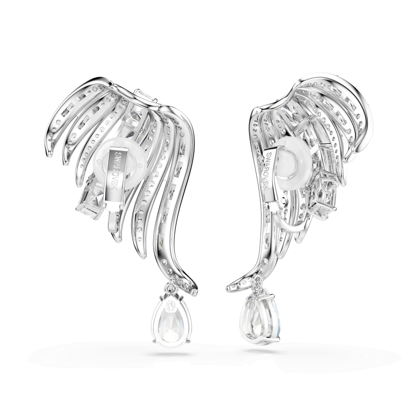 swarovski vienna clip earrings  mixed cuts  swan  white  rhodium plated
