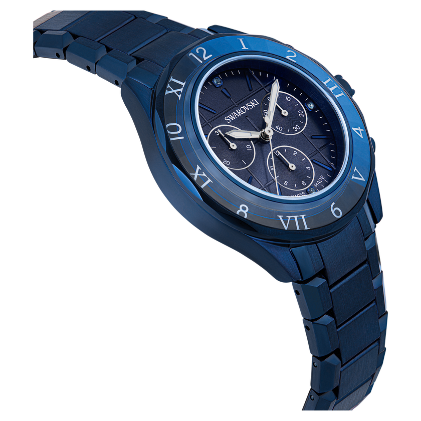 swarovski dextera chrono watch  39mm  swiss made  metal bracelet  blue  blue finish