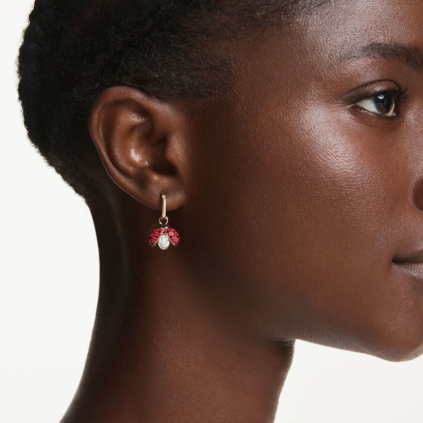 swarovski idyllia drop earrings  set  3   ladybug  clover  strawberry  multicolored  gold tone plated