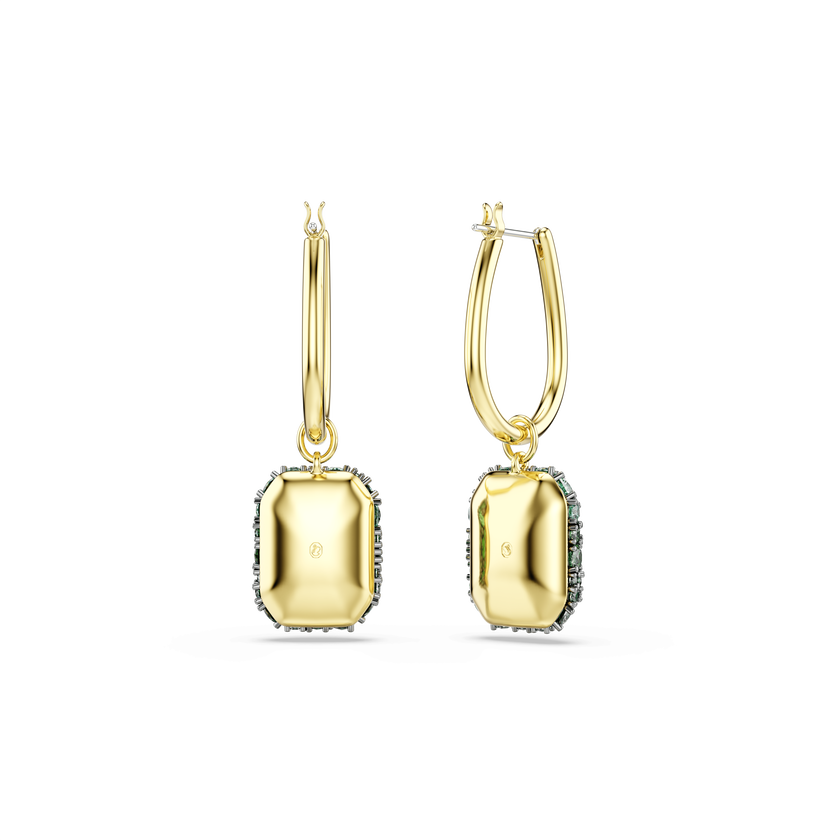 swarovski sublima drop earrings  octagon cut  green  18k gold finish
