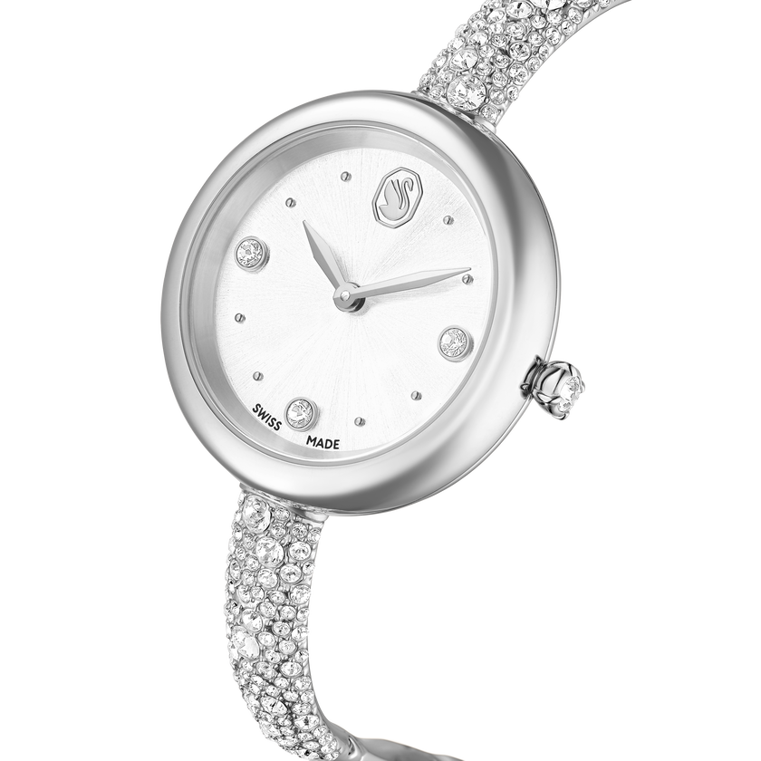 swarovski sublima bangle watch  swiss made  metal bracelet  silver tone  stainless steel
