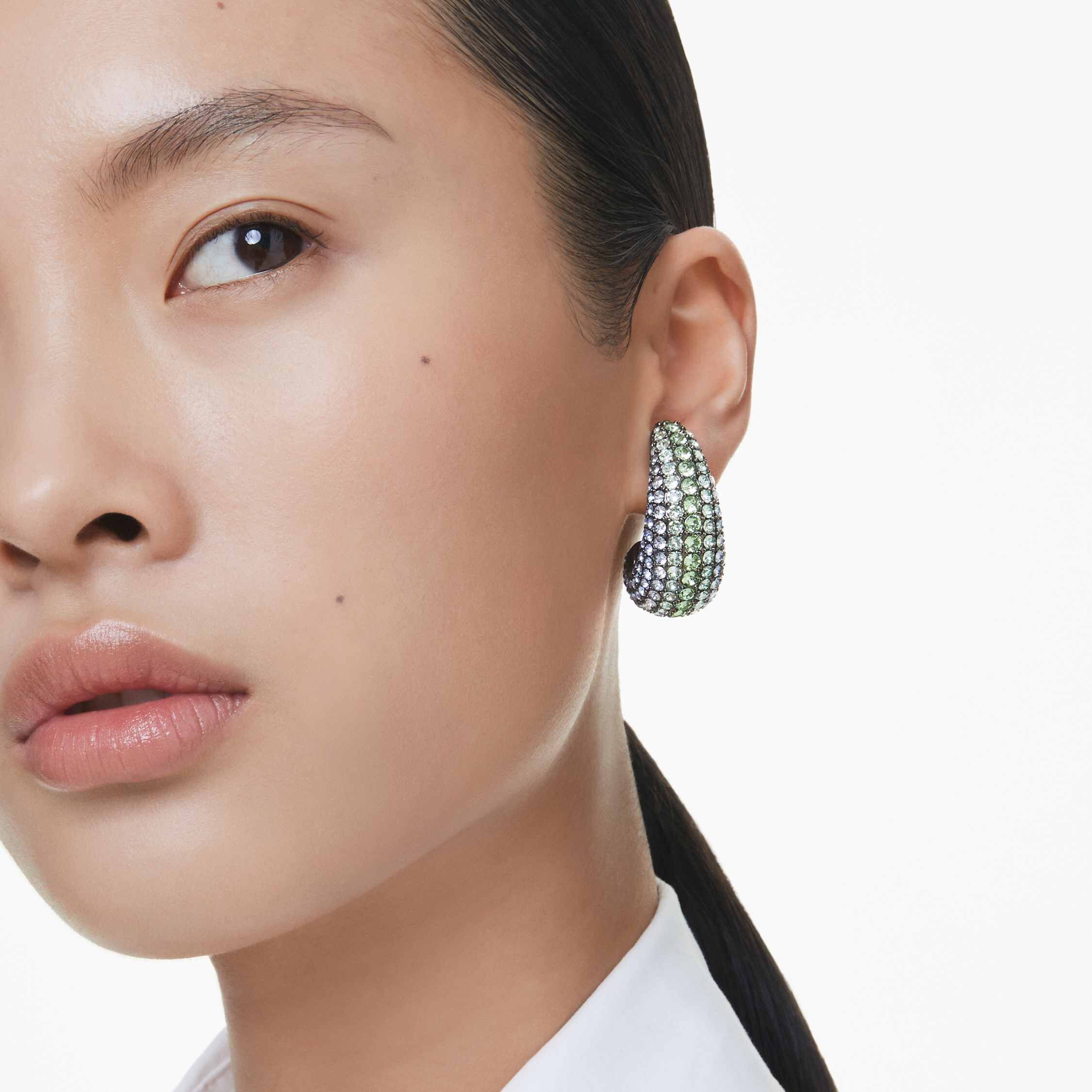 swarovski sublima drop earrings  round cut  small  multicolored  ruthenium plated