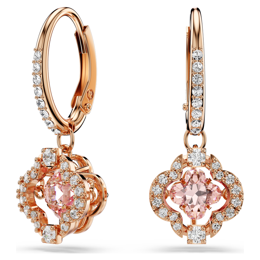 swarovski una drop earrings  clover  pink  rose gold tone plated