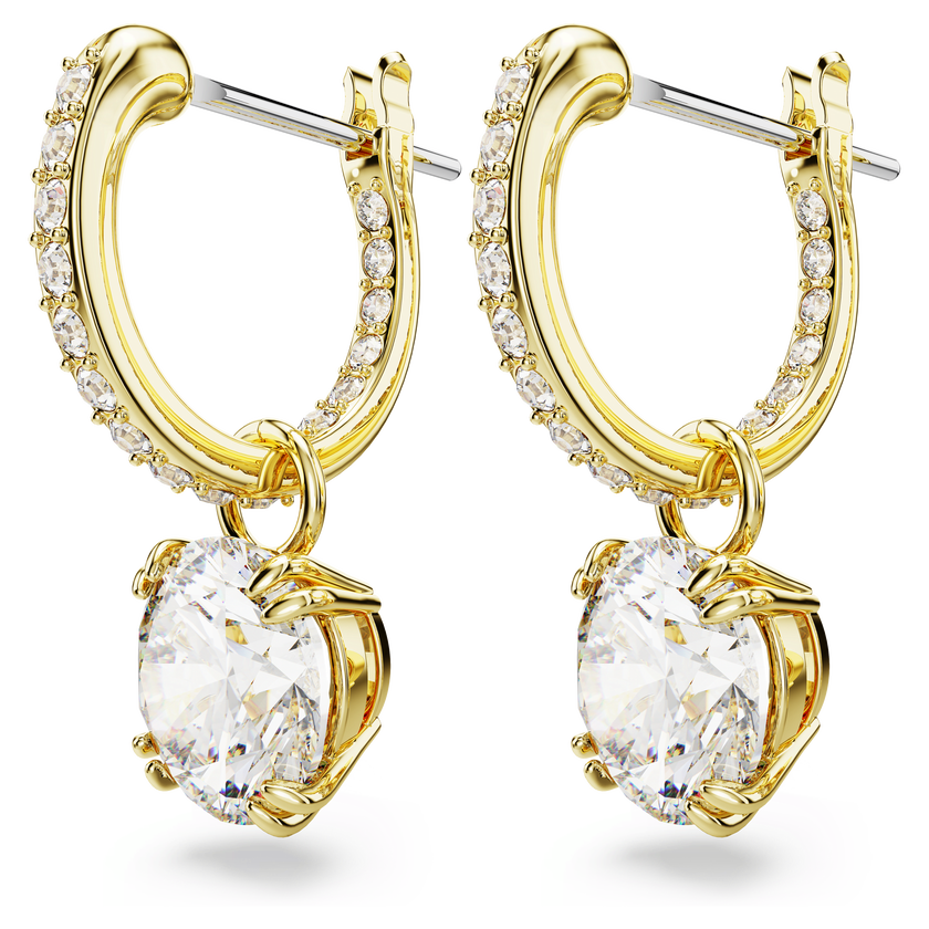 swarovski stilla drop earrings  round cut  white  gold tone plated