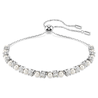 swarovski matrix bracelet  crystal pearl  round cut  white  rhodium plated