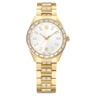 swarovski matrix date watch  swiss made  metal bracelet  gold tone  gold tone finish