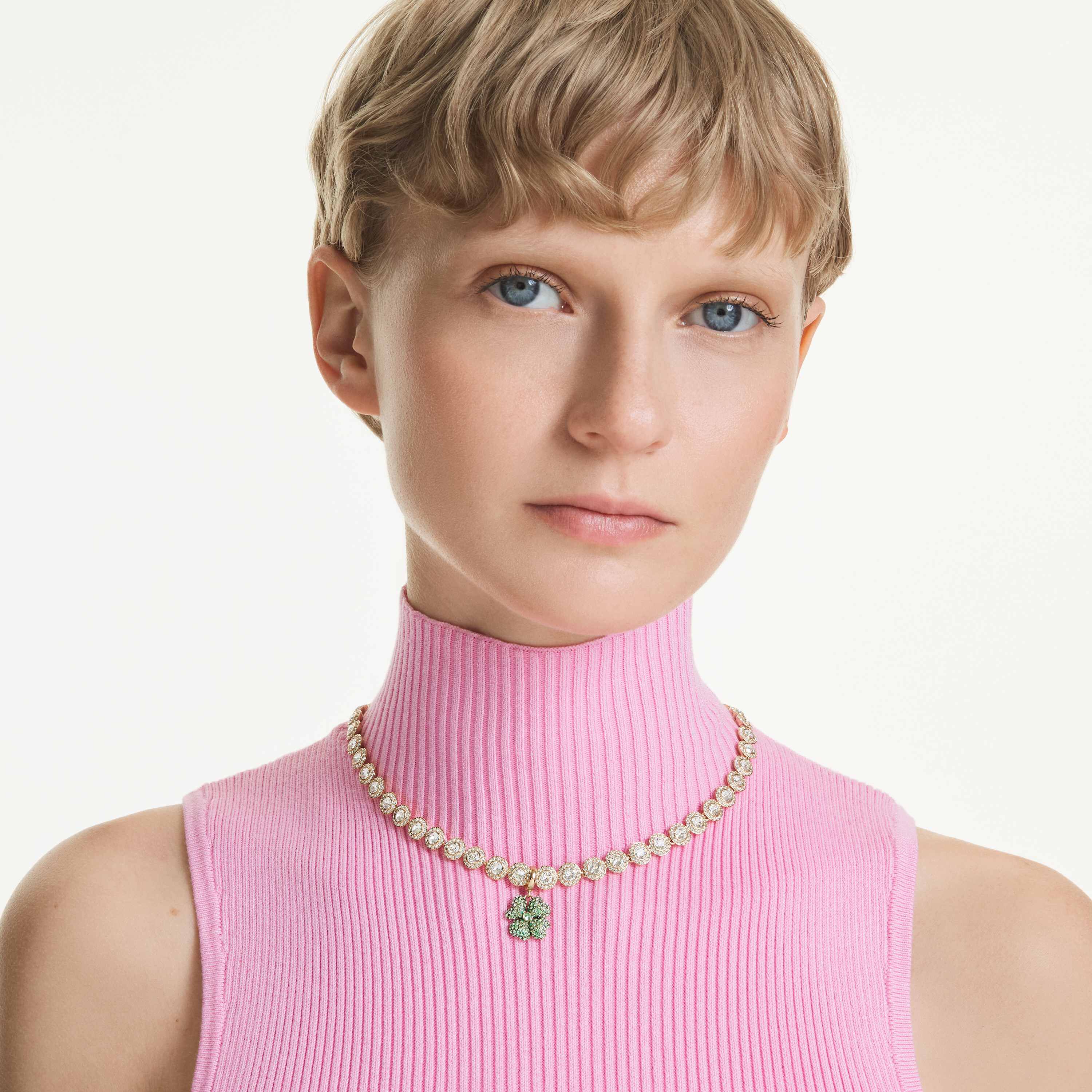 swarovski idyllia charm  clover  green  gold tone plated