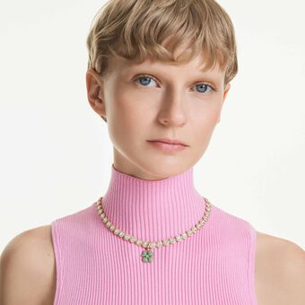 swarovski idyllia charm  clover  green  gold tone plated