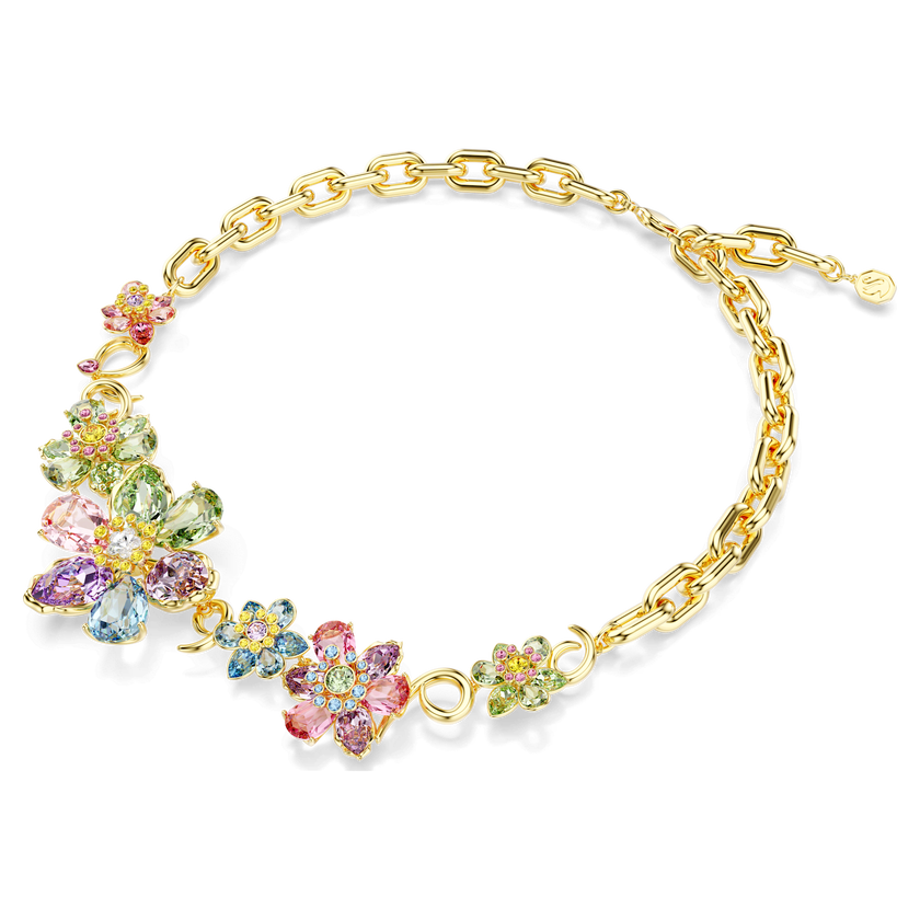 swarovski idyllia necklace  mixed cuts  flower  multicolored  gold tone plated