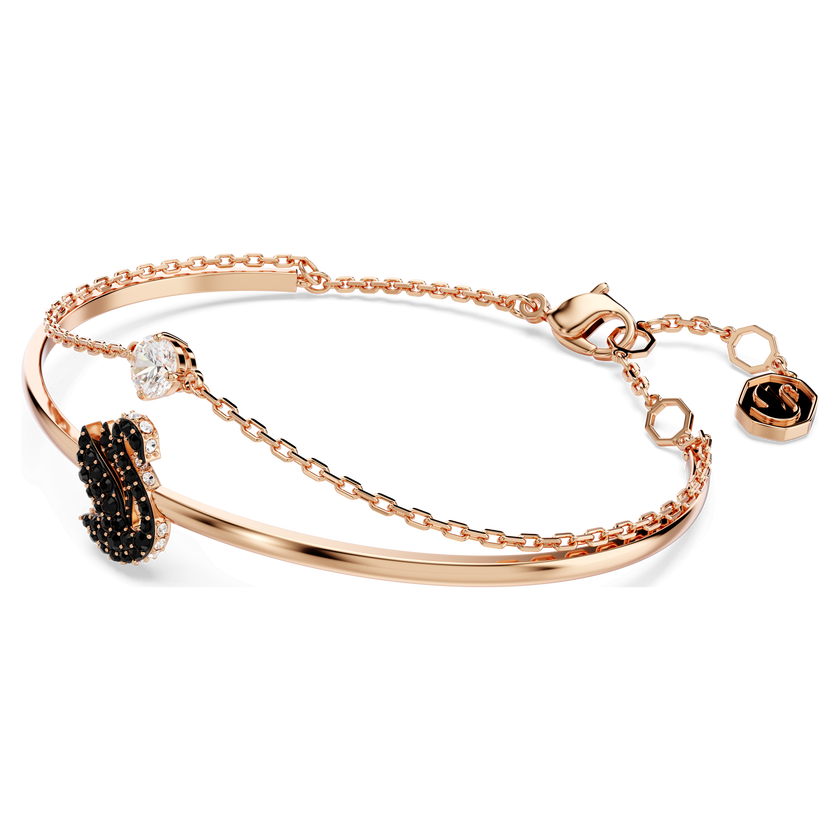 swarovski swan bangle  swan  black  rose gold tone plated