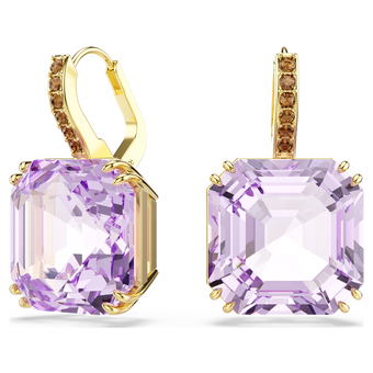 swarovski millenia drop earrings  square cut  purple  18k gold finish