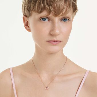 swarovski constella pendant  round cut  dancing stone  pink  18k rose gold finish