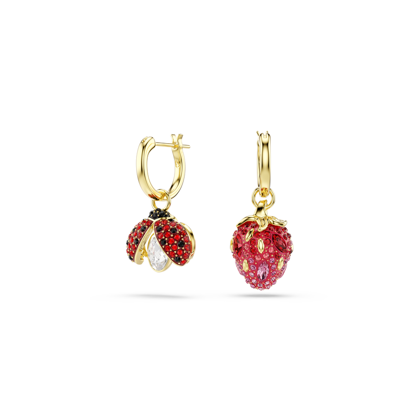 swarovski idyllia drop earrings  set  3   ladybug  clover  strawberry  multicolored  gold tone plated