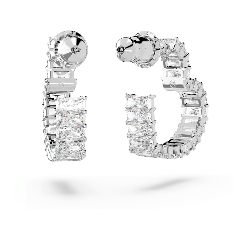swarovski matrix hoop earrings  baguette cut  heart  small  white  rhodium plated