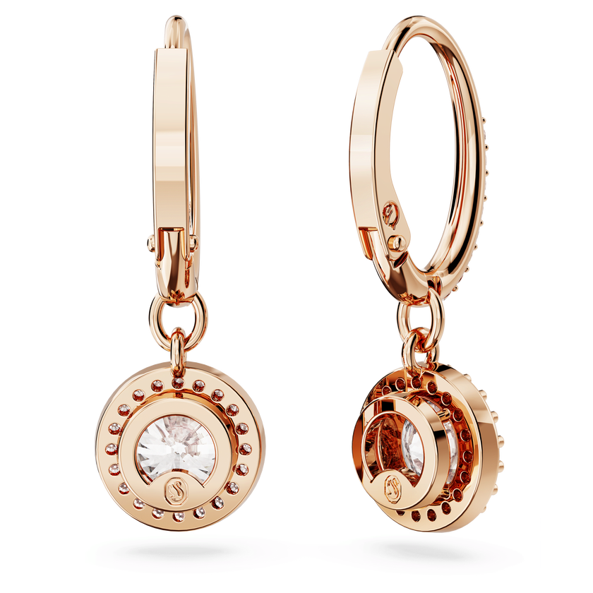 swarovski una angelic drop earrings  round cut  pav   white  rose gold tone plated