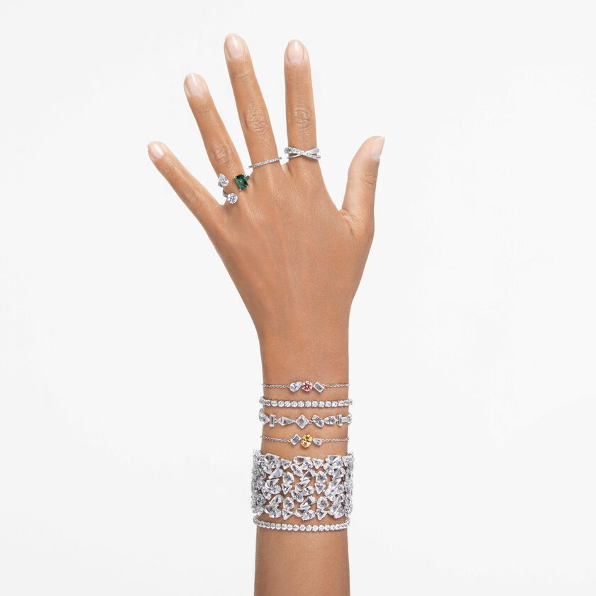swarovski matrix tennis bracelet  round cut  white  rhodium plated