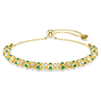 swarovski dextera bracelet  round cut  green  gold tone finish