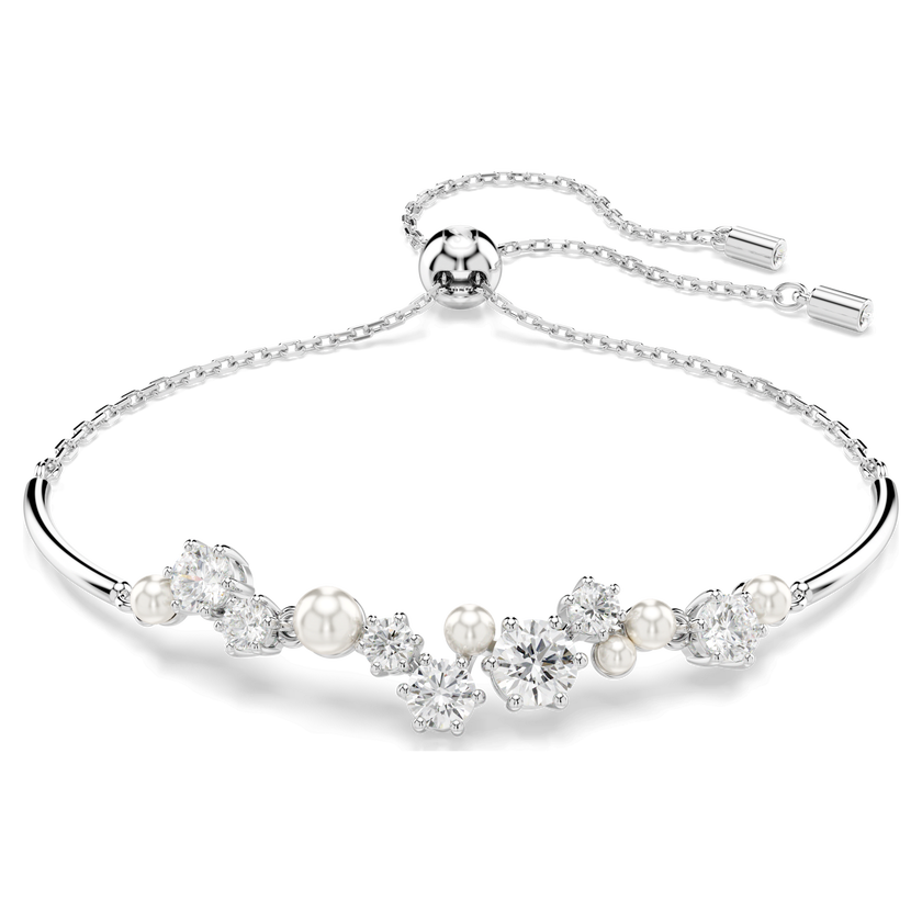 swarovski constella bangle  crystal pearl  round cuts  white  rhodium plated