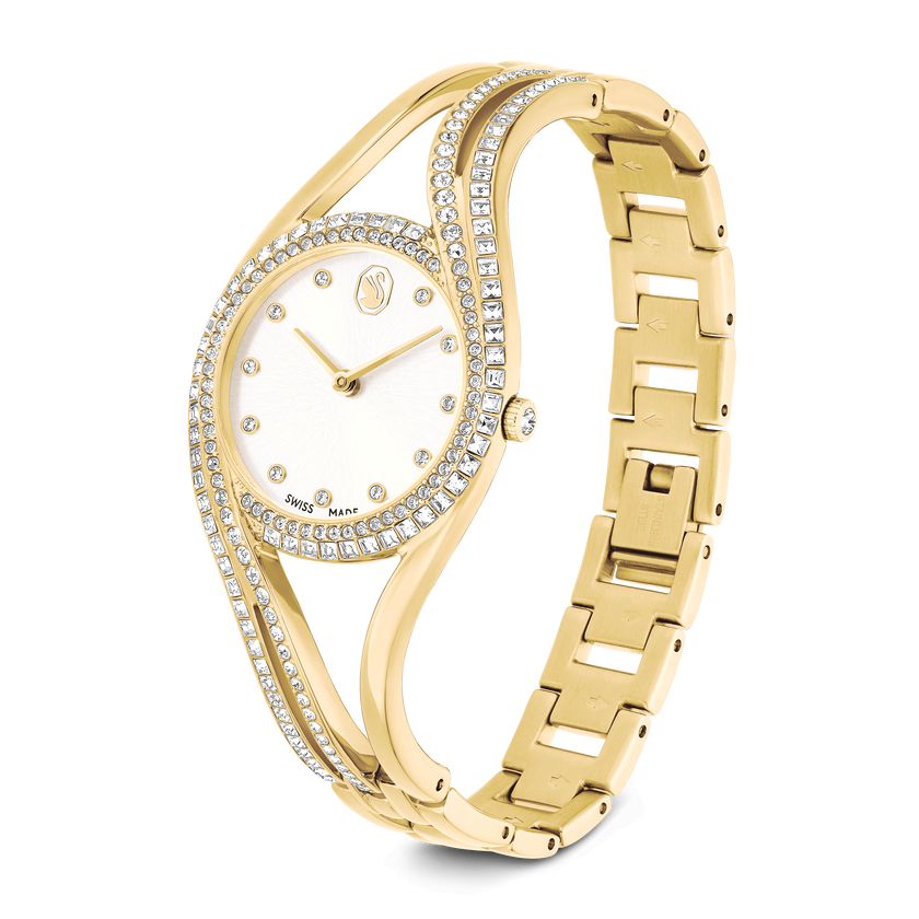 swarovski hyperbola bangle watch  swiss made  metal bracelet  gold tone  gold tone finish