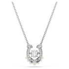 swarovski symbolica pendant  crystal pearl  round cut  pav   horse shoe  white  rhodium plated