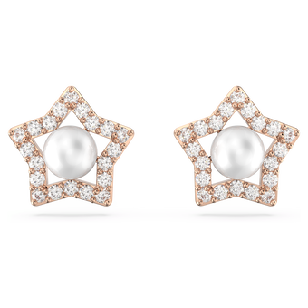 swarovski stella stud earrings  crystal pearls  star  white  rose gold tone plated