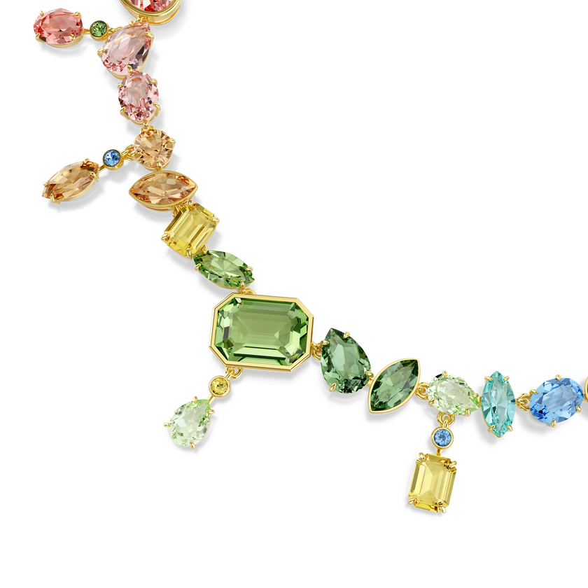 swarovski gema necklace  mixed cuts  dangling crystals  multicolored  gold tone plated