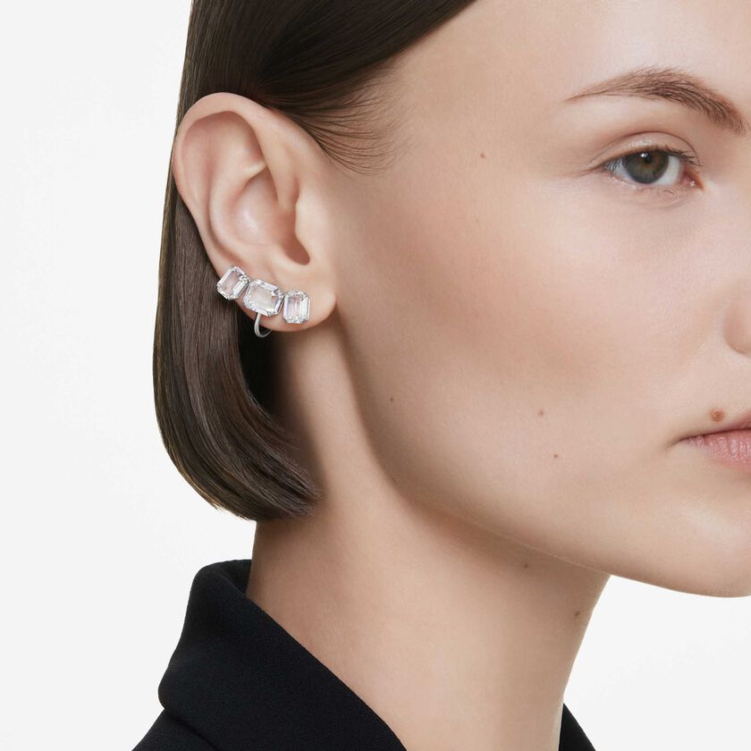 swarovski millenia clip earrings  octagon cut  white  rhodium plated