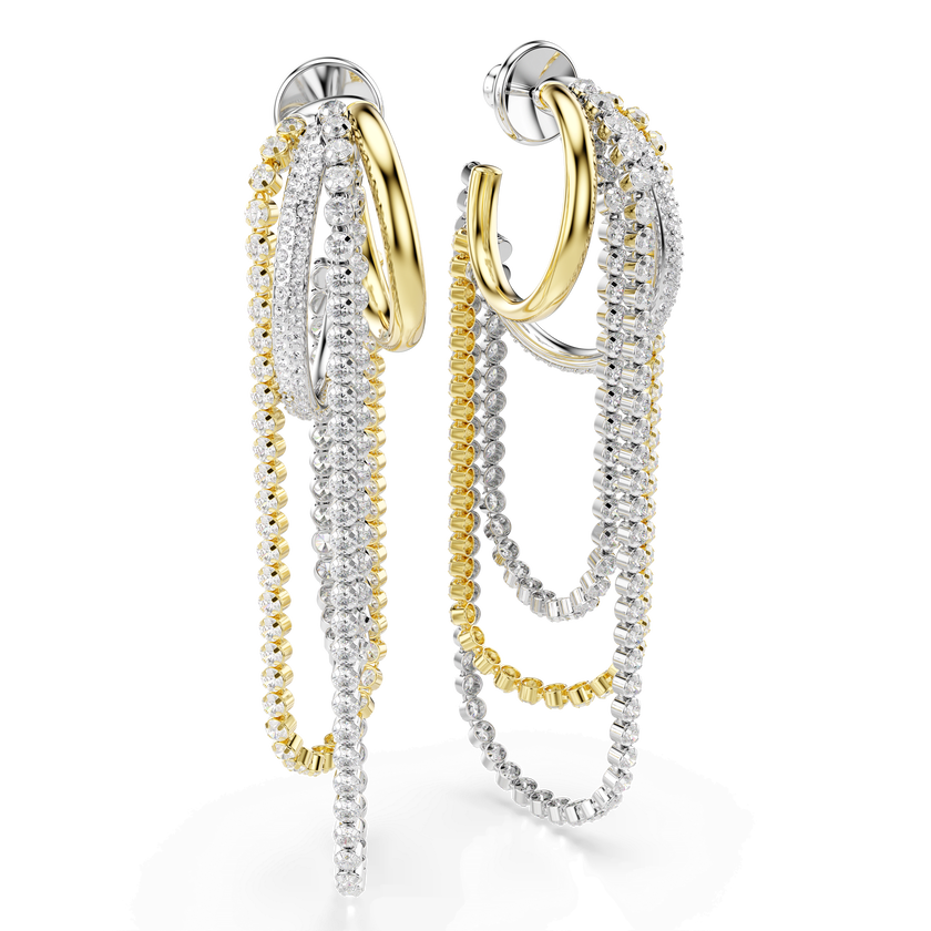 swarovski hyperbola earrings  layered  round cut  white  mixed metal finish