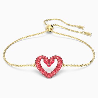 Una bracelet, Heart, Small, Red, Gold-tone plated