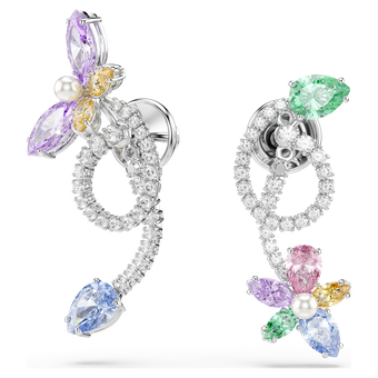 ariana grande x swarovski drop earrings with ear jacket  mixed cuts  dragonfly  flower  multicolored  rhodium plated
