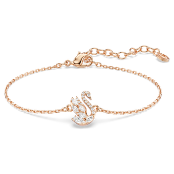 swarovski swan bracelet  mixed cuts  swan  white  rose gold tone plated