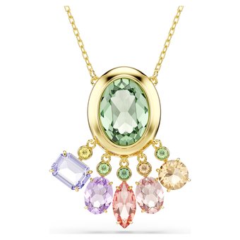 swarovski gema pendant  mixed cuts  dangling crystals  multicolored  gold tone plated
