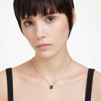 swarovski stilla pendant  rectangular cut  green  gold tone plated