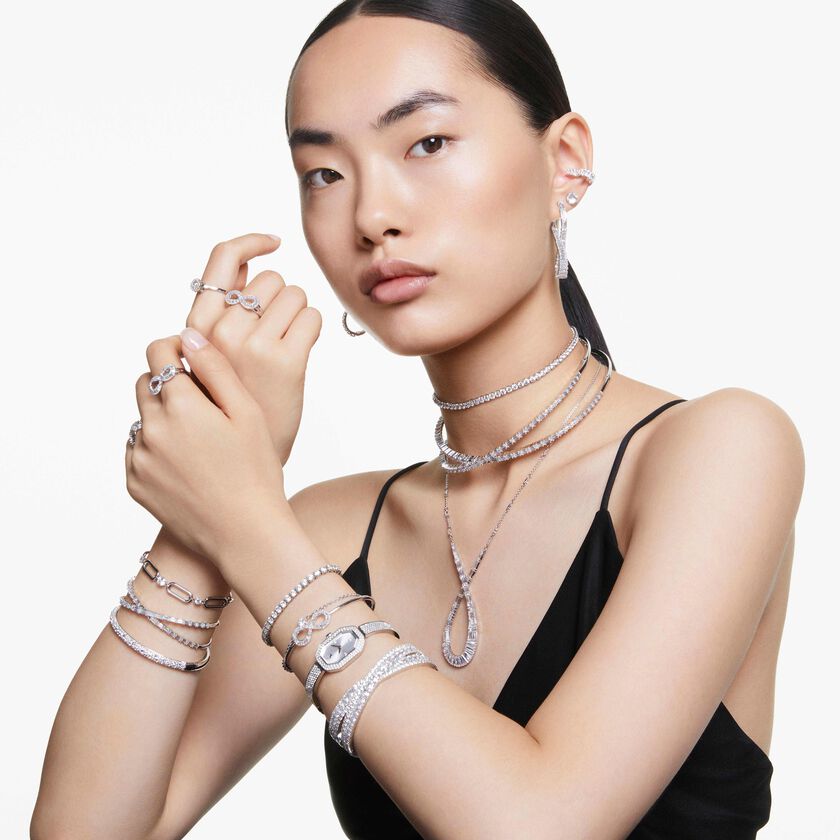 swarovski hyperbola cuff  infinity  white  rhodium plated