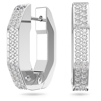 swarovski dextera hoop earrings  octagon shape  small  white  rhodium plated