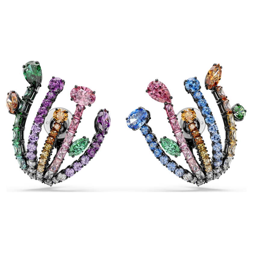 swarovski matrix earrings  mixed cuts  bouquet  multicolored  ruthenium plated
