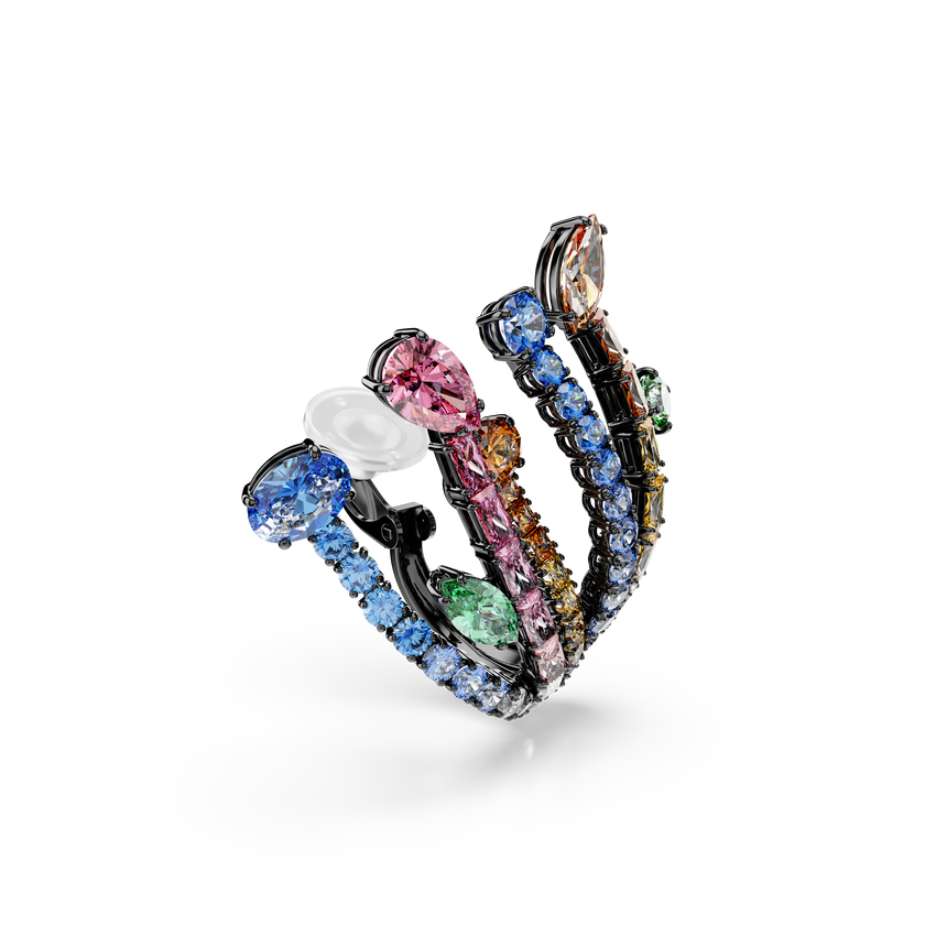swarovski matrix earrings  mixed cuts  bouquet  multicolored  ruthenium plated