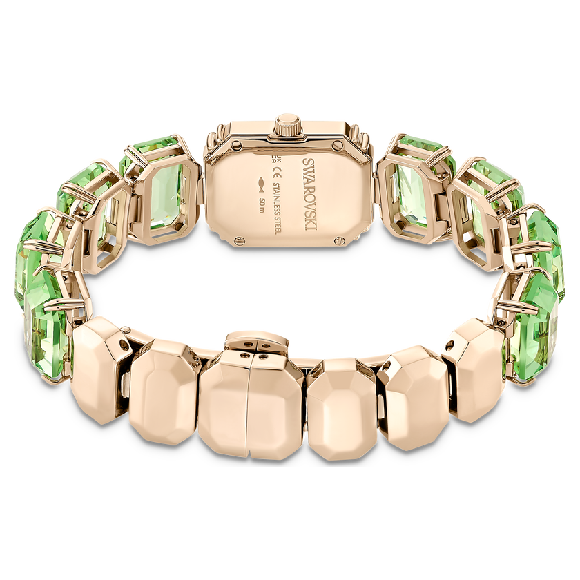 swarovski watch  octagon cut bracelet  green  champagne gold tone finish