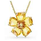 Florere necklace, Flower, Yellow, Gold-tone plated