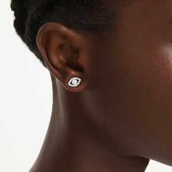 swarovski luckily stud earrings  round cut  pav   eye  white  rhodium plated