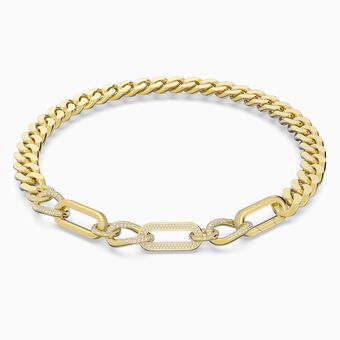 Dextera necklace, Pavé, Statement, Mixed links, White, Gold-tone plated