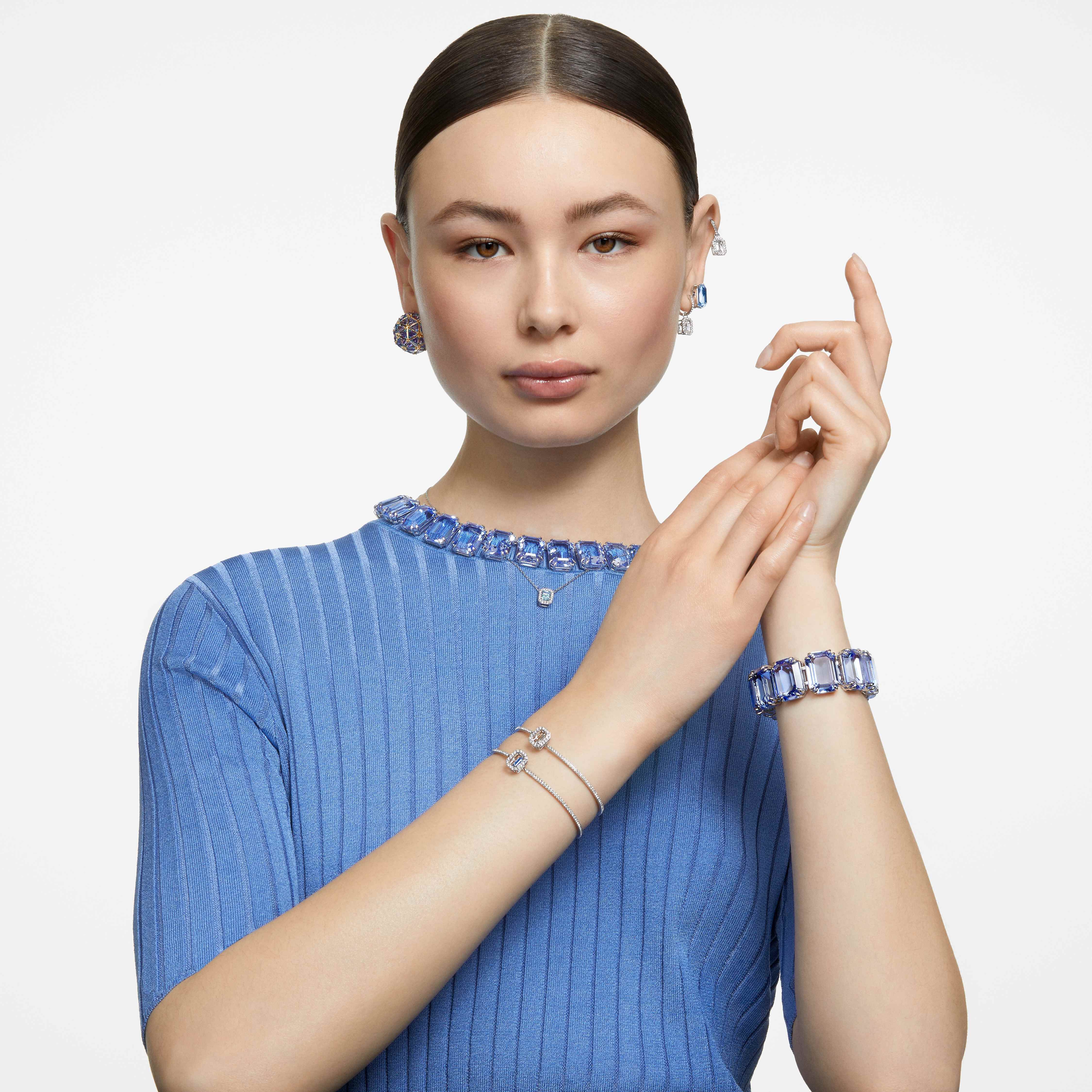 swarovski una drop earrings  octagon cut  white  rhodium plated