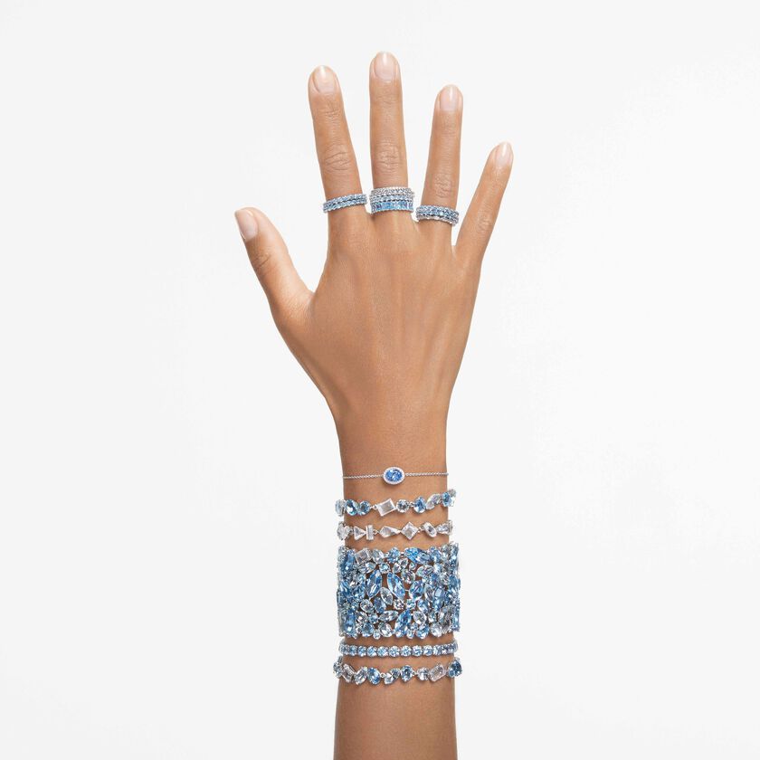 swarovski matrix ring  round cut  blue  rhodium plated