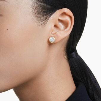 swarovski una angelic stud earrings  round cut  gold tone  18k gold finish