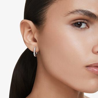 swarovski dextera hoop earrings  octagon shape  round cut  small  white  rhodium plated