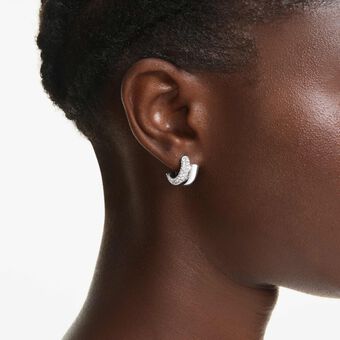 swarovski dextera hoop earrings  round cut  mini  white  rhodium plated