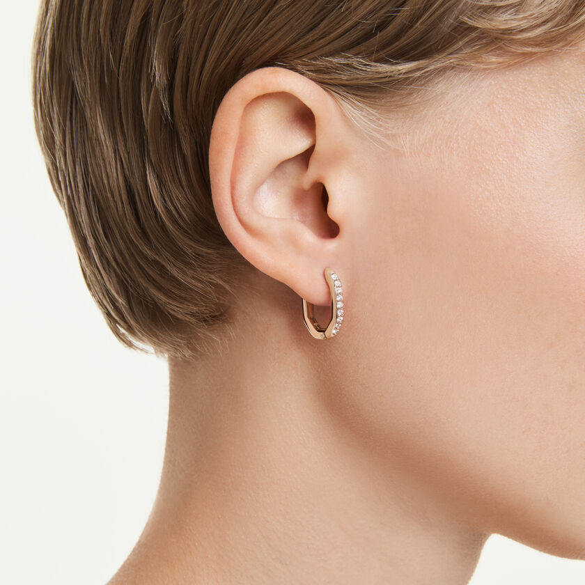swarovski dextera hoop earrings  octagon shape  round cut  small  white  rose gold tone plated