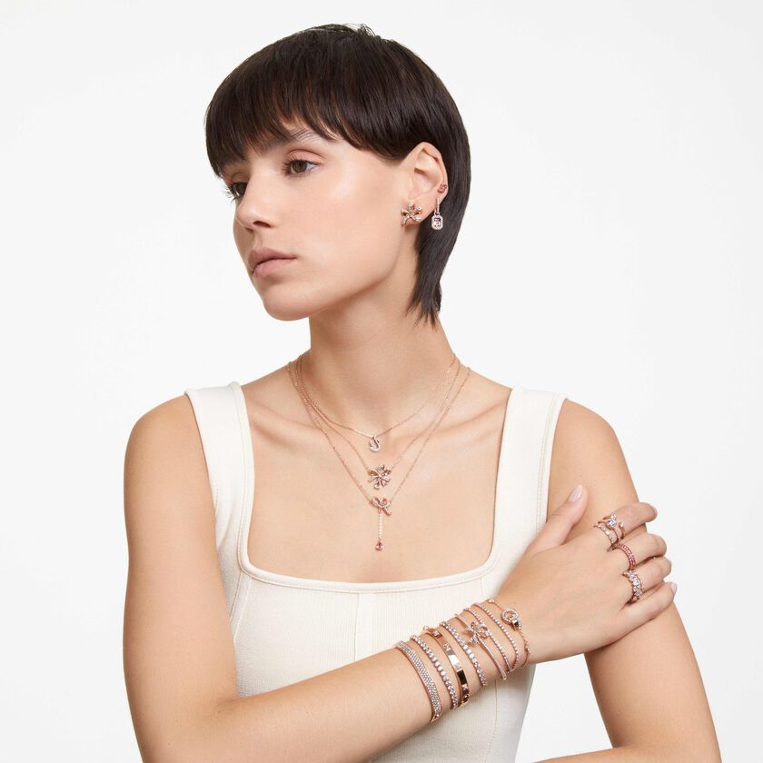 swarovski swan pendant  swan  small  white  rose gold tone plated